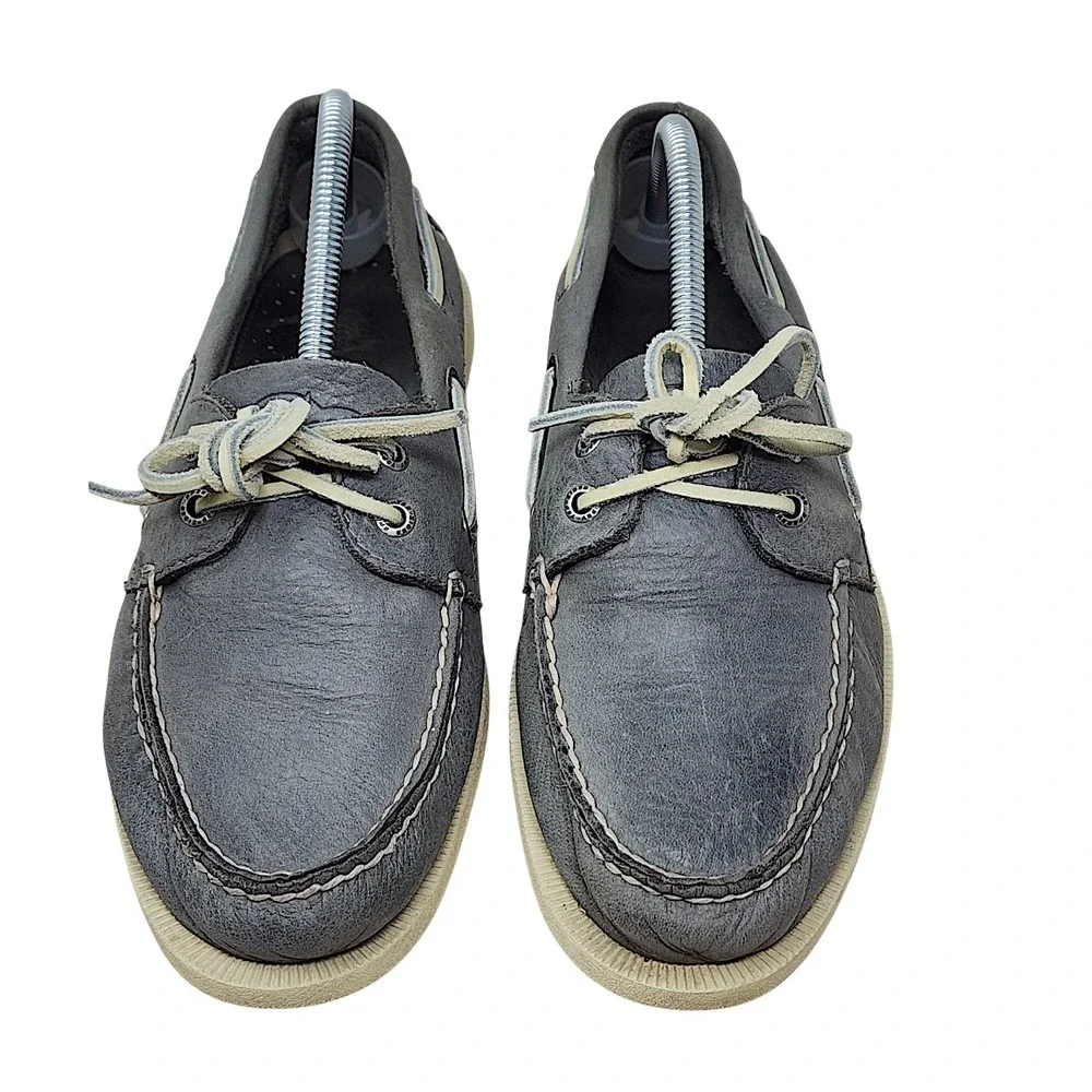 Sperry Top Sider 8.5 M Men Gray Leather Authentic Original Boat Shoes Classic